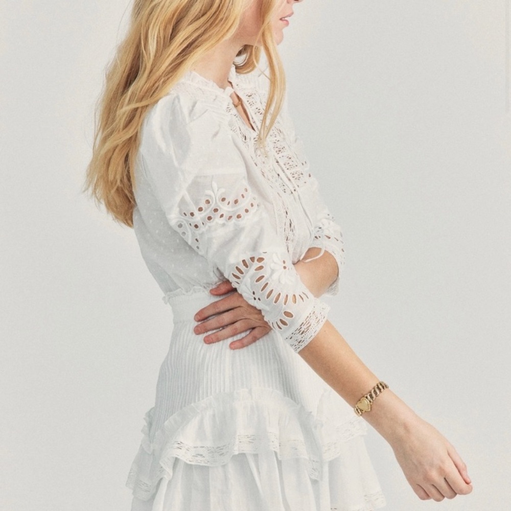 NWT LoveShackFancy Isidore White Boho Lace Ruffle Mini Dress Size Small - Picture 14 of 14